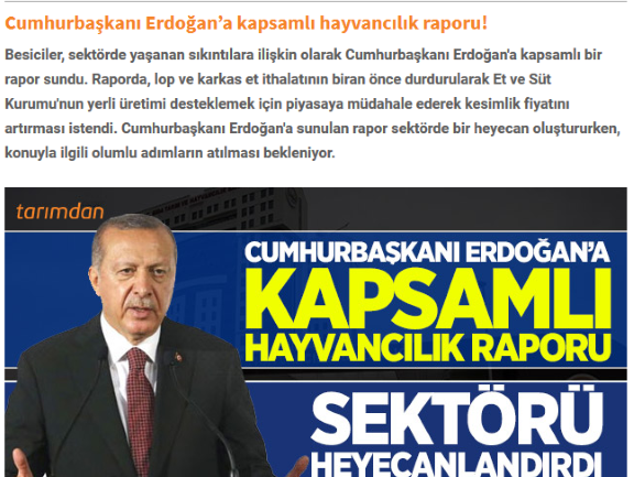 Cumhurbaşkanı Erdoğan’a kapsamlı hayvancılık raporu